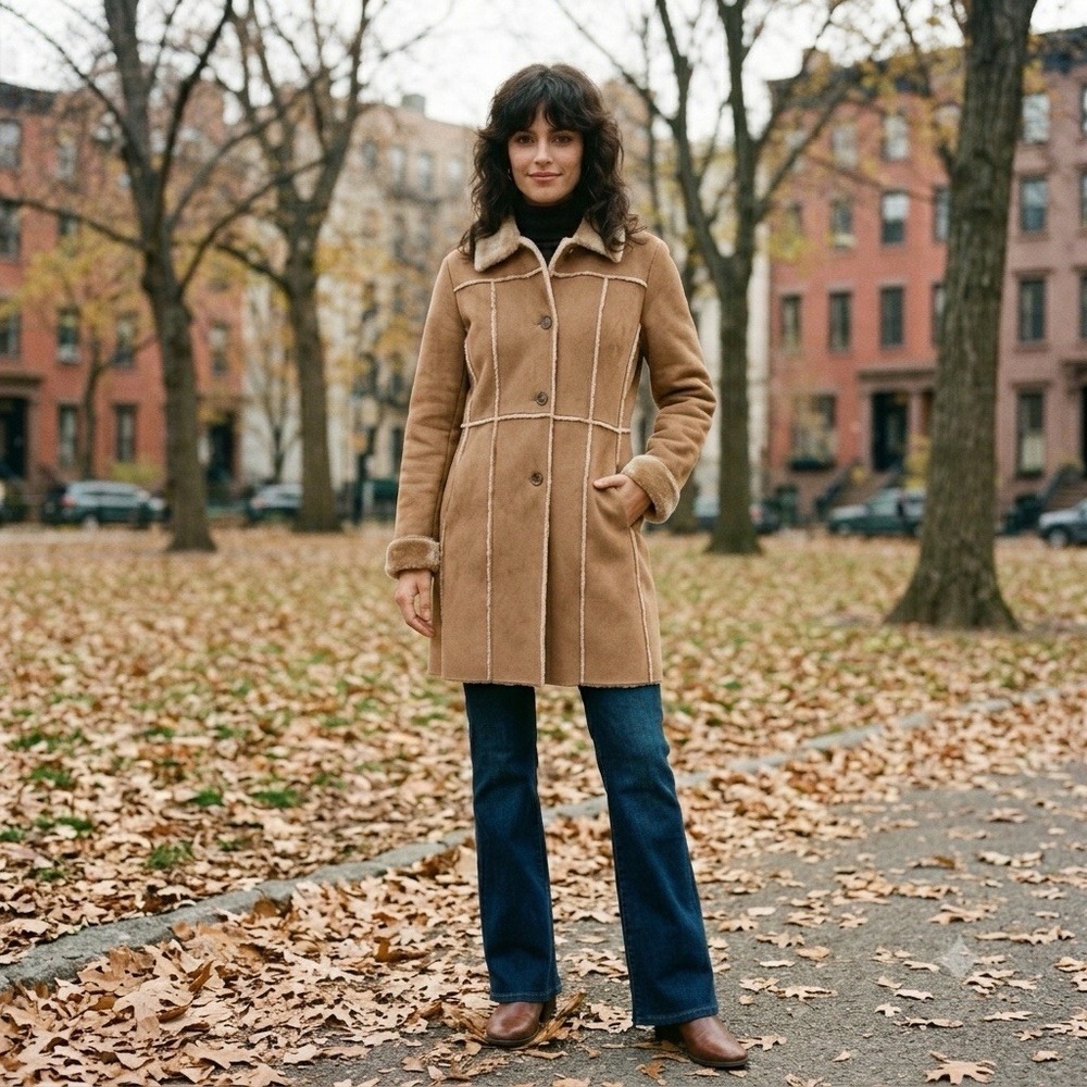 70's Retro Aesthetic Penny Lane Womens Coat Andrew Marc Faux Shearling Sz S